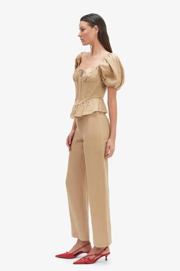 Women Corsets Bardot Esra Puff Sleeve Corset Top In Latte Latte Women Corsets Bardot Esra Puff Sleeve Corset Top In Latte Latte