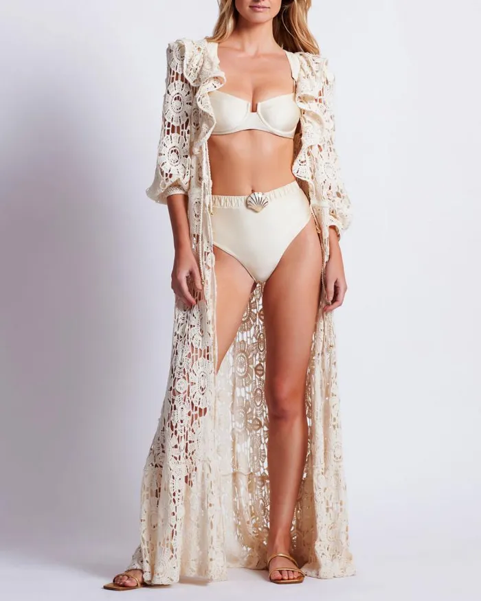 Women CoverUps PatBO Crochet Robe Wheat