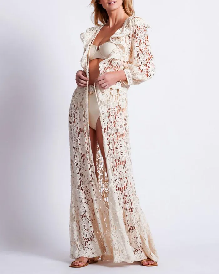 Women CoverUps PatBO Crochet Robe Wheat