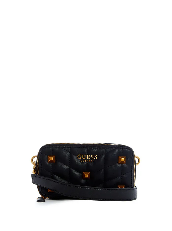 Women Crossbody GUESS Black Brera Studded Mini Crossbody Camera Bag