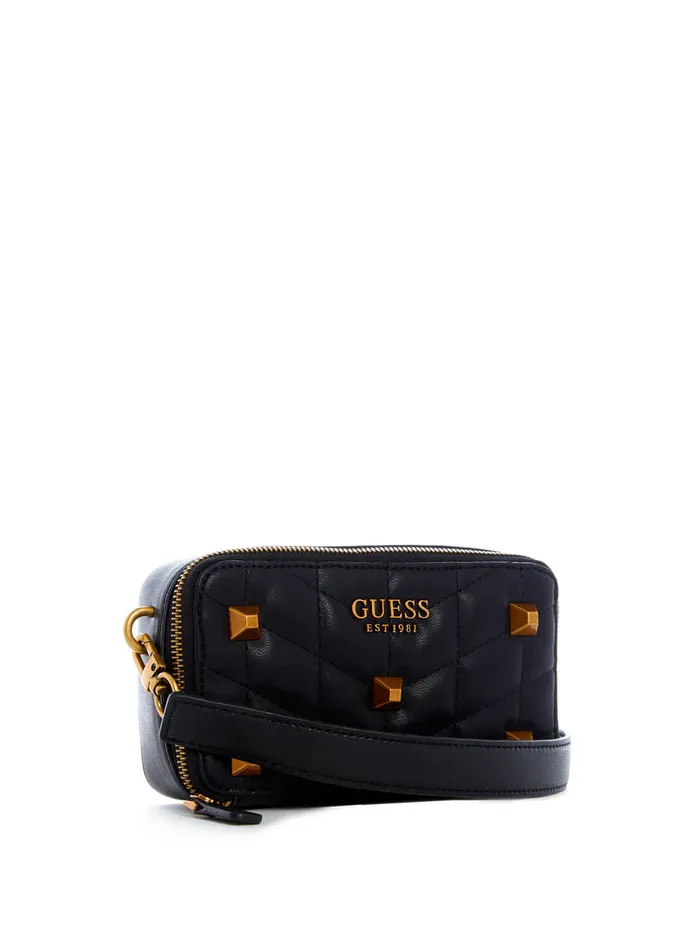 Women Crossbody GUESS Black Brera Studded Mini Crossbody Camera Bag