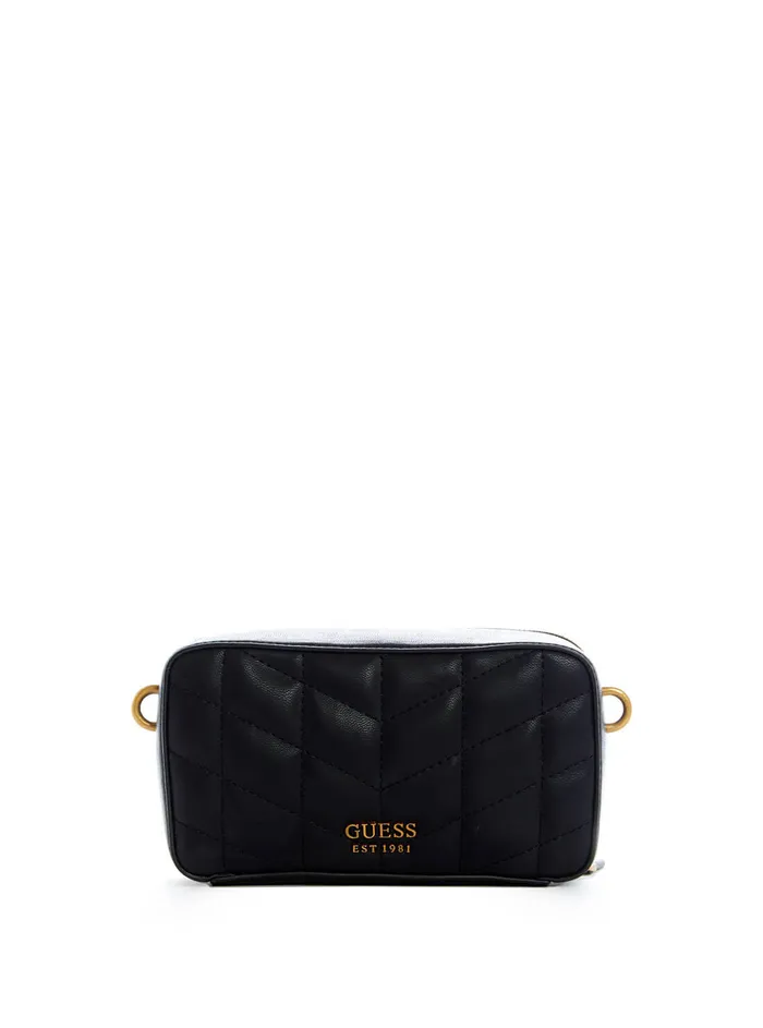 Women Crossbody GUESS Black Brera Studded Mini Crossbody Camera Bag