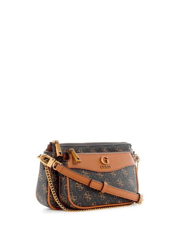 Women Crossbody GUESS Brown Logo Nell Crossbody Pouch Bag