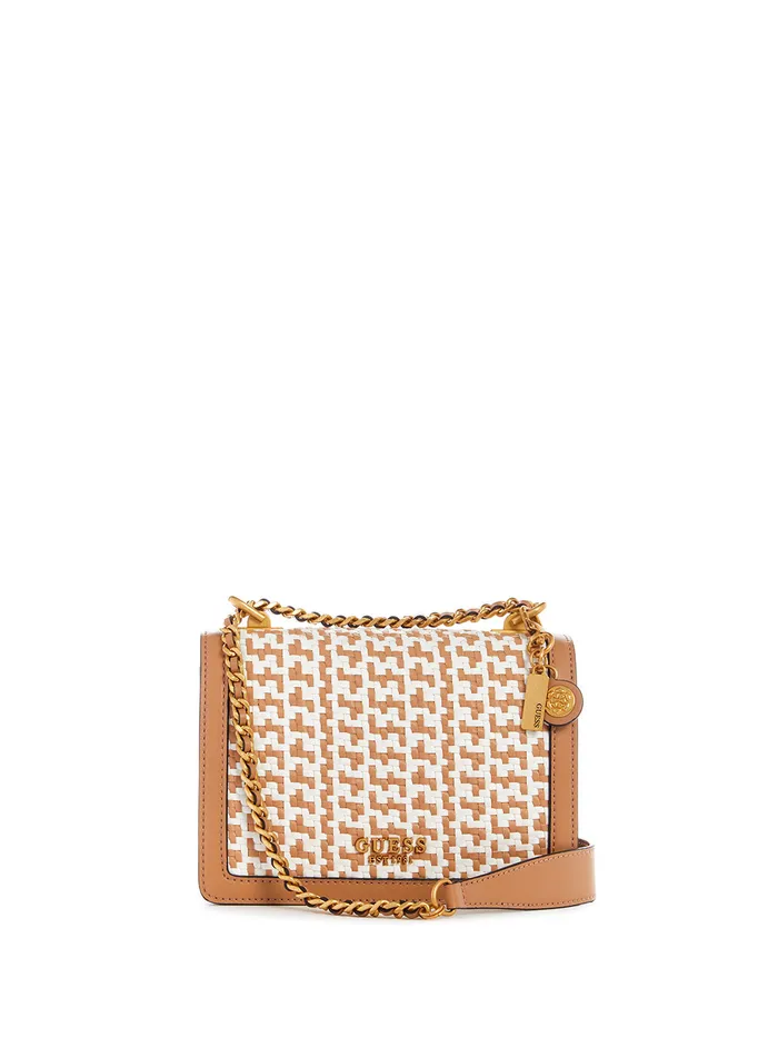 Women Crossbody GUESS Cognac White Abey Crossbody Bag