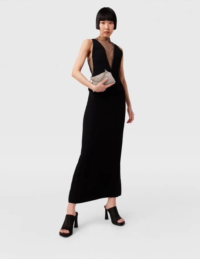 Women Crystal Mesh Deep V Midi Dress Midnight Black Stella McCartney Dresses Women Crystal Mesh Deep V Midi Dress Midnight Black Stella McCartney Dresses