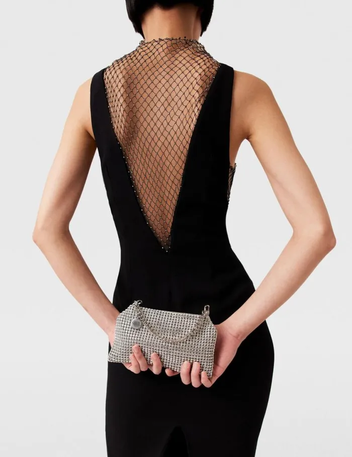 Women Crystal Mesh Deep V Midi Dress Midnight Black Stella McCartney Dresses Women Crystal Mesh Deep V Midi Dress Midnight Black Stella McCartney Dresses