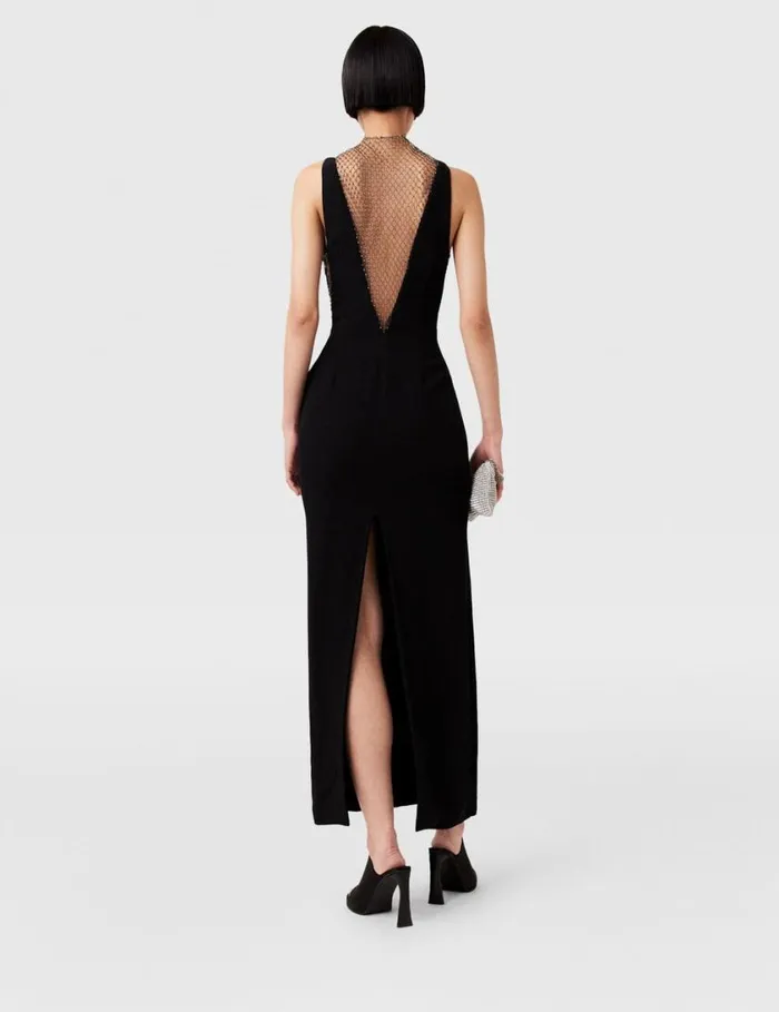 Women Crystal Mesh Deep V Midi Dress Midnight Black Stella McCartney Dresses Women Crystal Mesh Deep V Midi Dress Midnight Black Stella McCartney Dresses