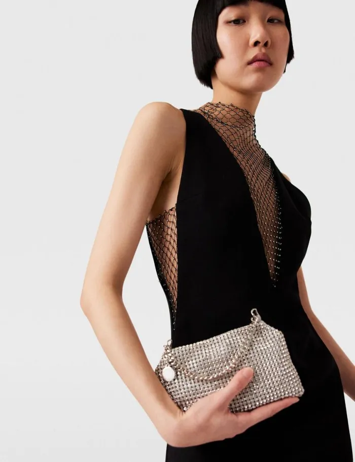 Women Crystal Mesh Deep V Midi Dress Midnight Black Stella McCartney Dresses Women Crystal Mesh Deep V Midi Dress Midnight Black Stella McCartney Dresses