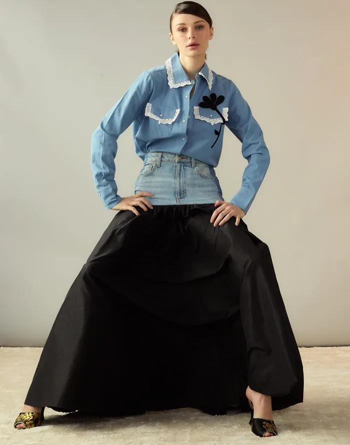 Women Cynthia Rowley Bottoms Denim Taffeta Skirt Black