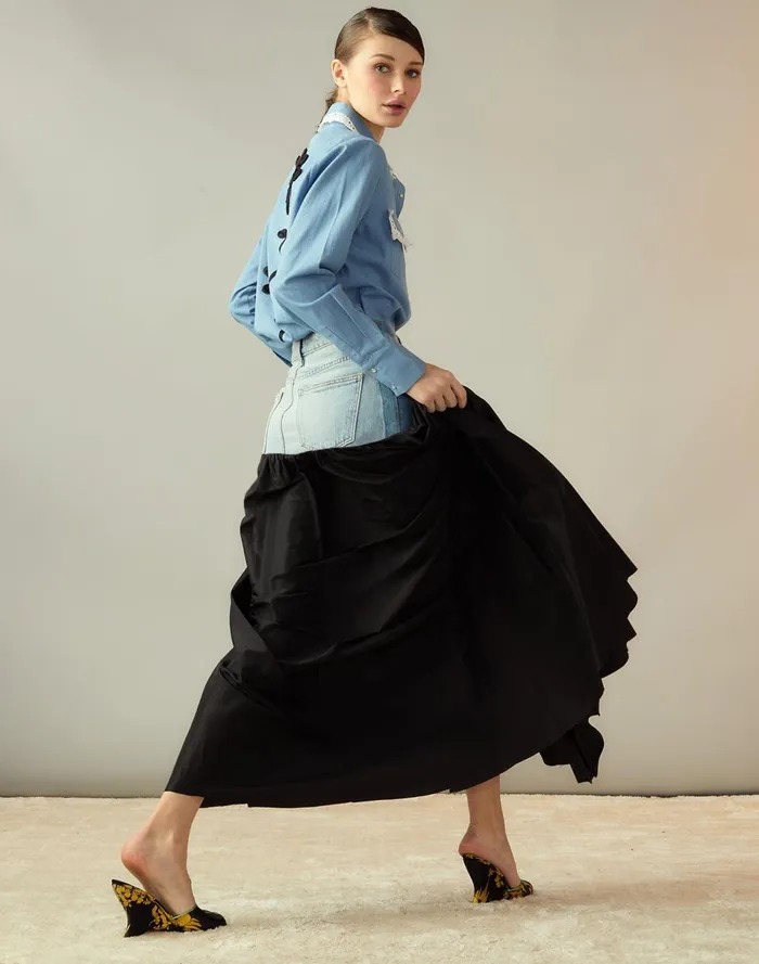 Women Cynthia Rowley Bottoms Denim Taffeta Skirt Black