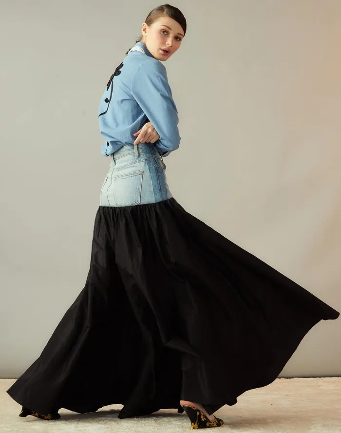 Women Cynthia Rowley Bottoms Denim Taffeta Skirt Black