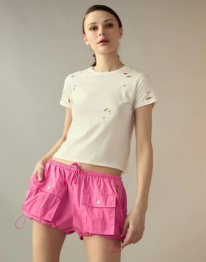 Women Cynthia Rowley Bottoms Nylon Cargo Shorts Htpnk