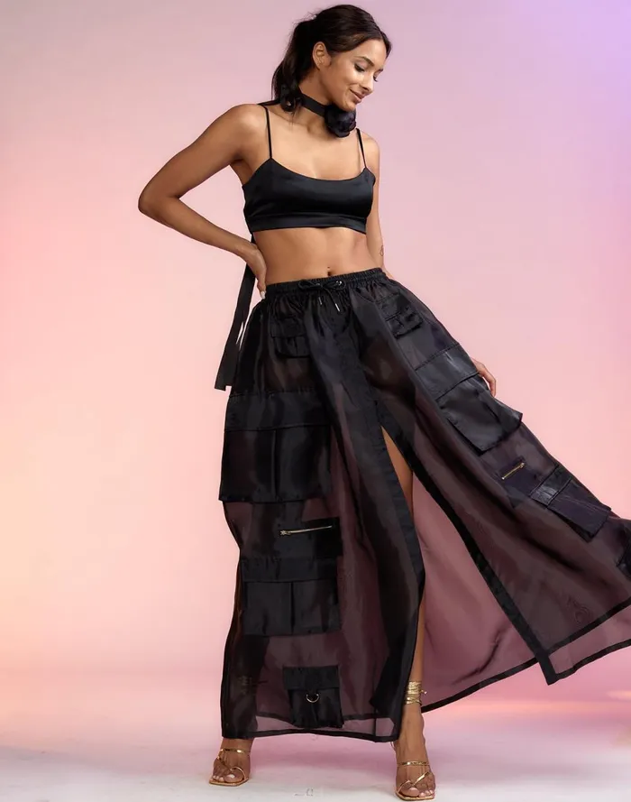 Women Cynthia Rowley Bottoms Organza Cargo Skirt Black