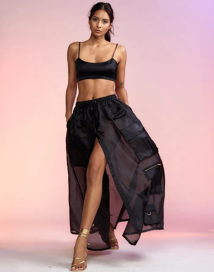 Women Cynthia Rowley Bottoms Organza Cargo Skirt Black