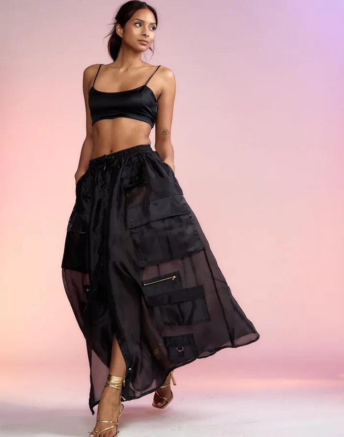 Women Cynthia Rowley Bottoms Organza Cargo Skirt Black