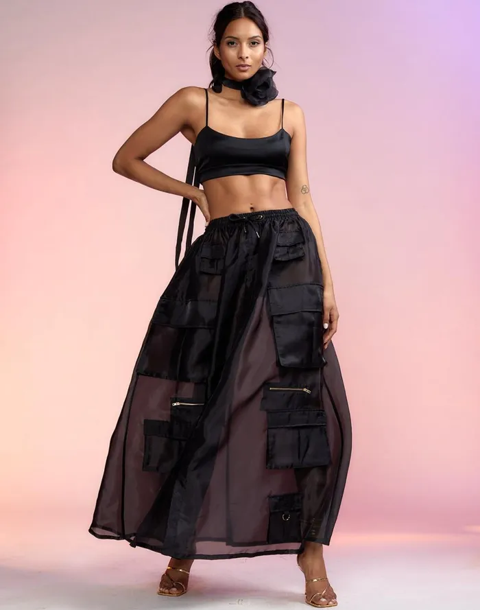 Women Cynthia Rowley Bottoms Organza Cargo Skirt Black