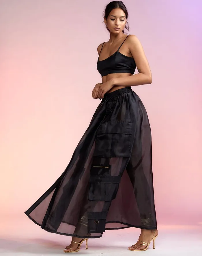 Women Cynthia Rowley Bottoms Organza Cargo Skirt Black
