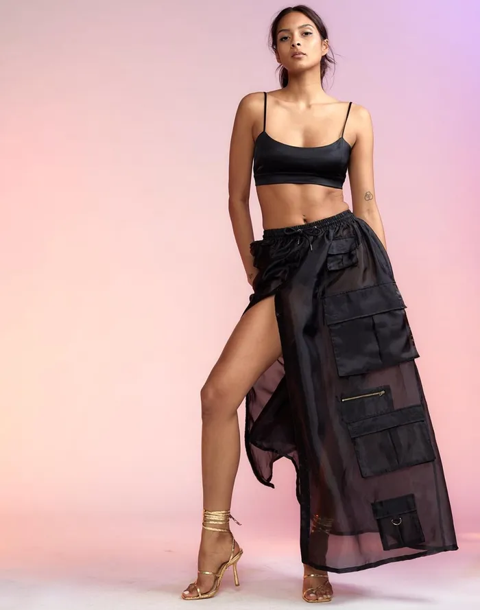 Women Cynthia Rowley Bottoms Organza Cargo Skirt Black