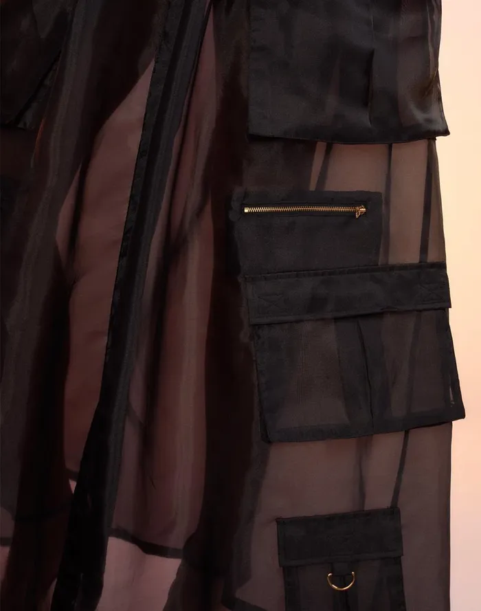 Women Cynthia Rowley Bottoms Organza Cargo Skirt Black