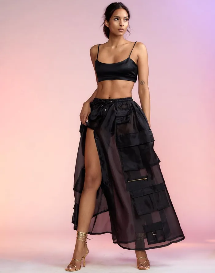 Women Cynthia Rowley Bottoms Organza Cargo Skirt Black