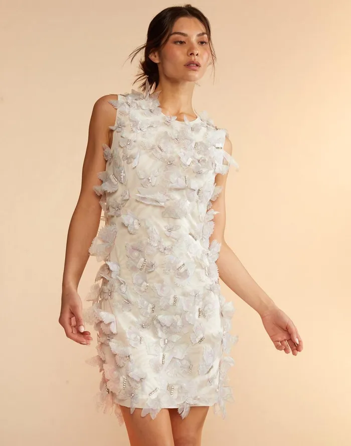 Women Cynthia Rowley Dresses Butterfly Embellished Dress Ivory Women Cynthia Rowley Dresses Butterfly Embellished Dress Ivory
