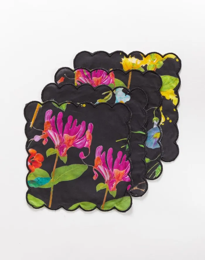 Women Cynthia Rowley Home Scallop Embroidered Edge Cocktail Napkin Blkfl