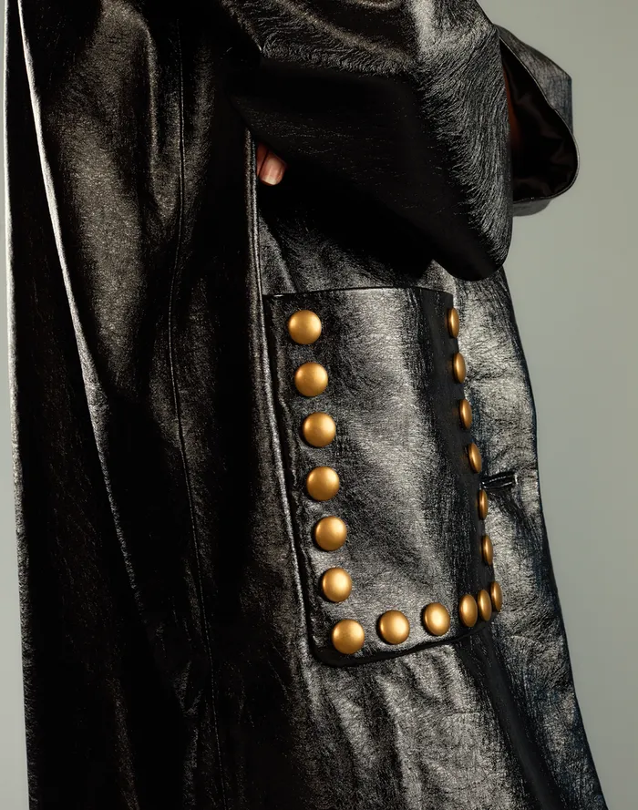 Women Cynthia Rowley Outerwear Studded Vegan Leather Coat Patblk
