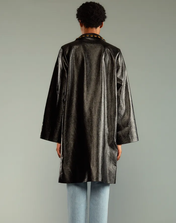 Women Cynthia Rowley Outerwear Studded Vegan Leather Coat Patblk