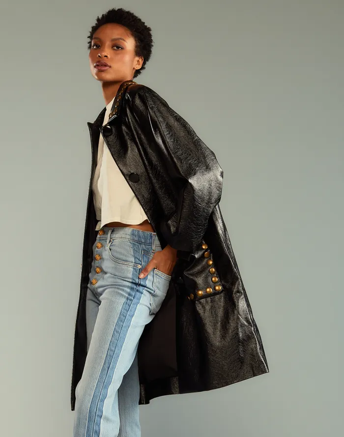 Women Cynthia Rowley Outerwear Studded Vegan Leather Coat Patblk