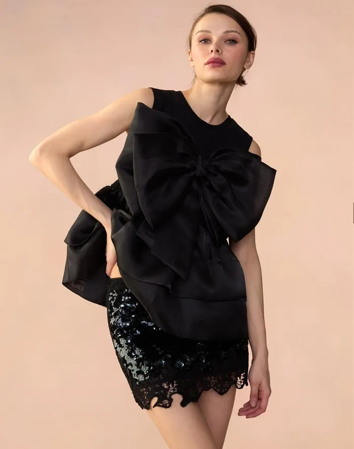 Women Cynthia Rowley Tops Blair Bow Top Black