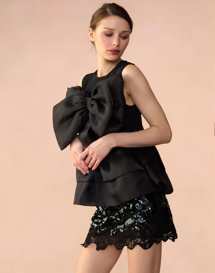 Women Cynthia Rowley Tops Blair Bow Top Black Women Cynthia Rowley Tops Blair Bow Top Black