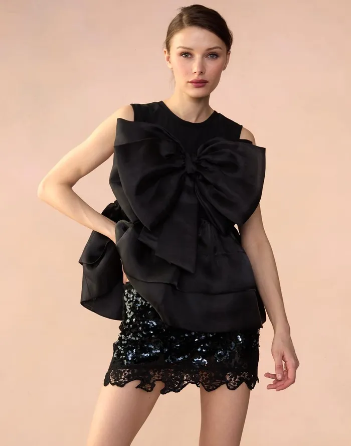 Women Cynthia Rowley Tops Blair Bow Top Black Women Cynthia Rowley Tops Blair Bow Top Black