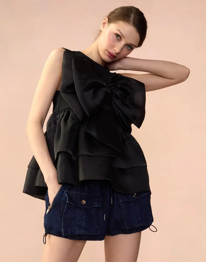 Women Cynthia Rowley Tops Blair Bow Top Black Women Cynthia Rowley Tops Blair Bow Top Black