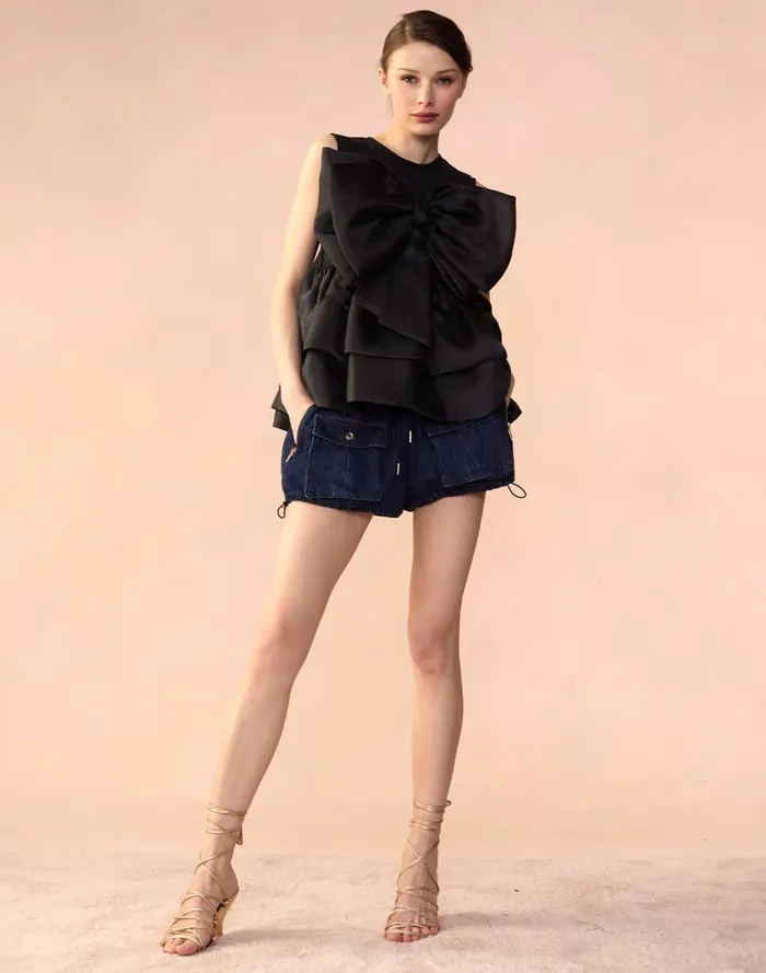 Women Cynthia Rowley Tops Blair Bow Top Black Women Cynthia Rowley Tops Blair Bow Top Black