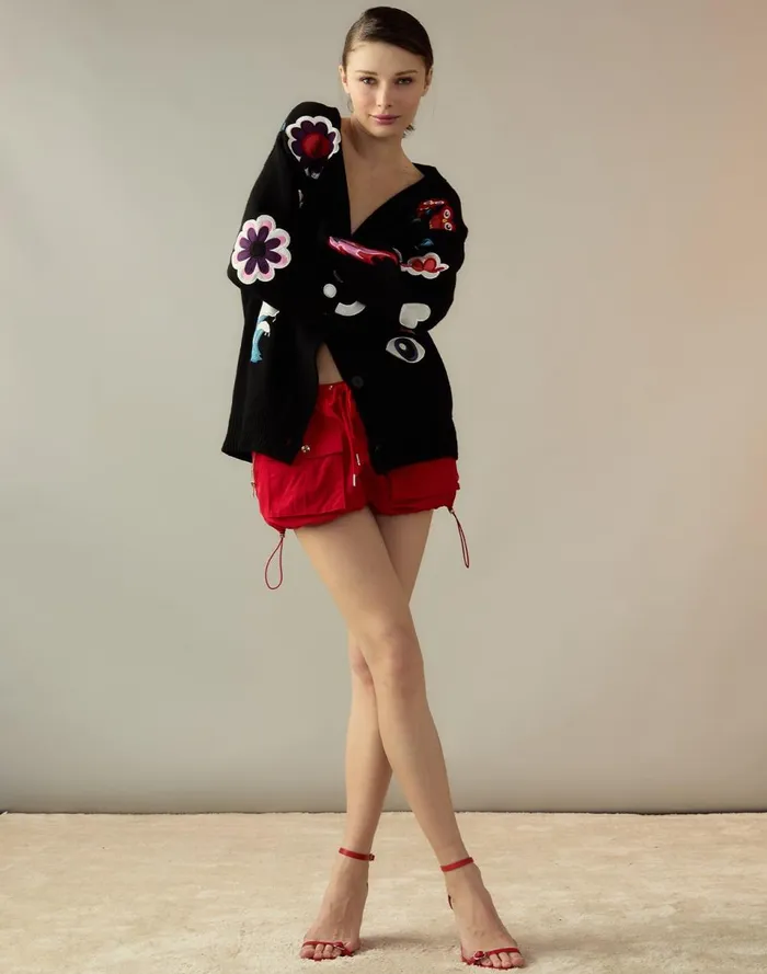 Women Cynthia Rowley Tops Playful Patchwork Cardigan Black