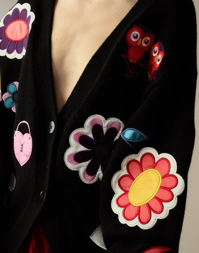 Women Cynthia Rowley Tops Playful Patchwork Cardigan Black
