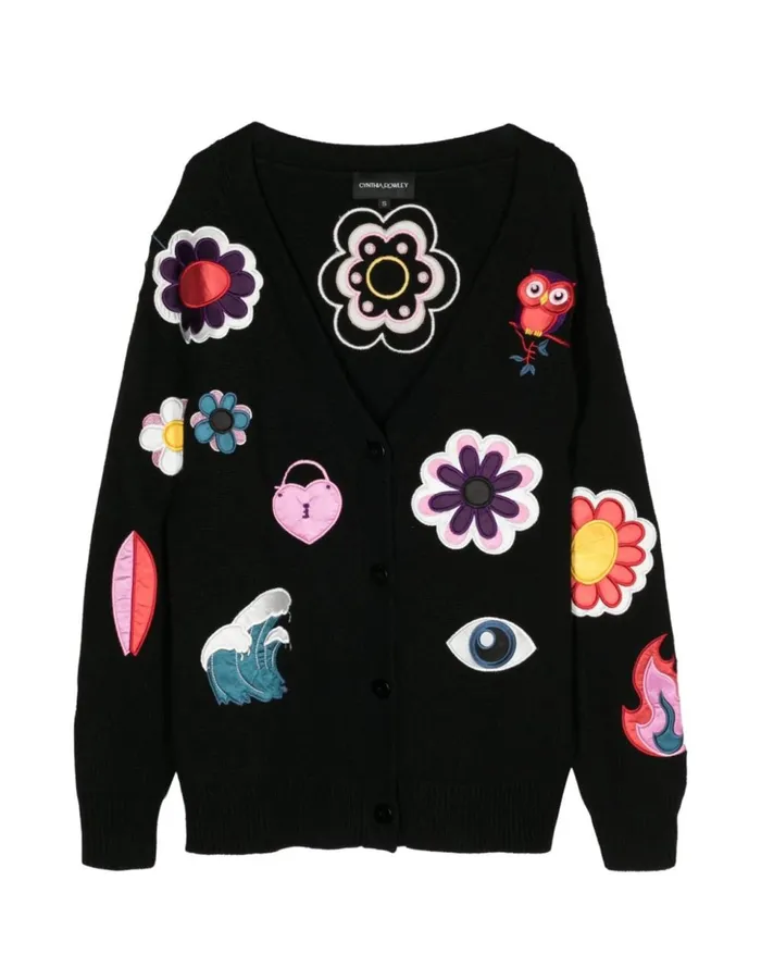 Women Cynthia Rowley Tops Playful Patchwork Cardigan Black