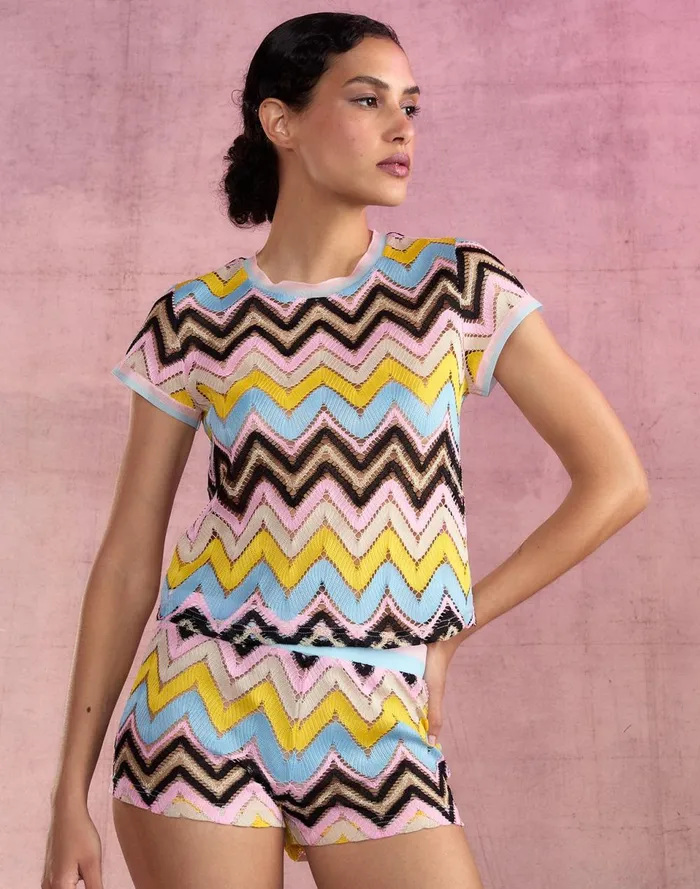 Women Cynthia Rowley Tops Zigzag Knit Tee Ylwmt