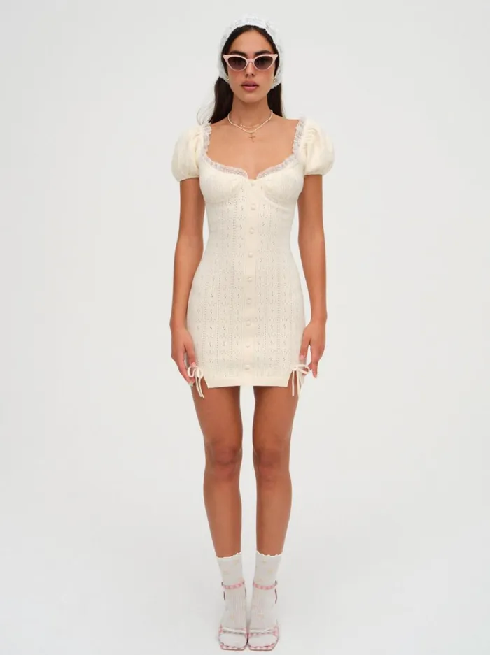 Women Daniela Knit Mini Dress Ivory For Love and Lemons Dresses