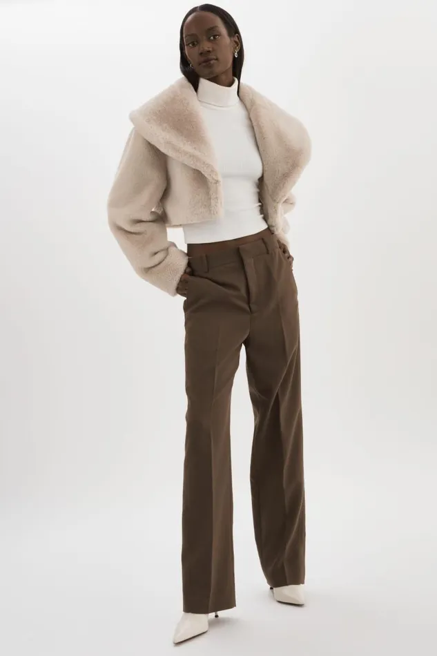 Women DANIKA Faux Fur Crop Jacket Oat LAMARQUE Faux Fur Women DANIKA Faux Fur Crop Jacket Oat LAMARQUE Faux Fur