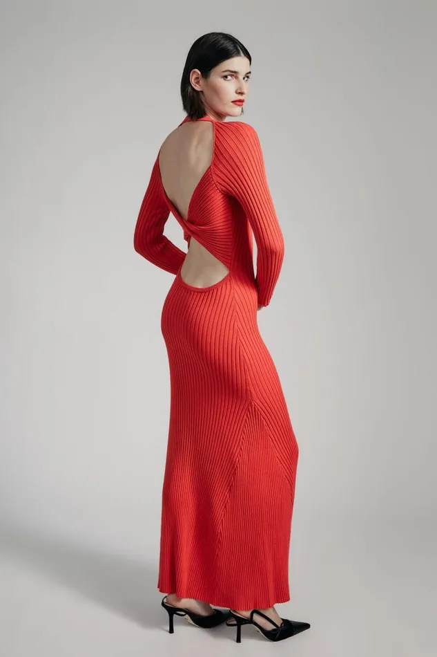 Women Day To Night Dresses Bardot Amaro Maxi Knit Dress In Fire Red Fire Red