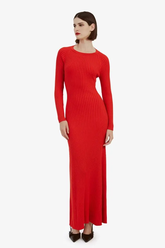 Women Day To Night Dresses Bardot Amaro Maxi Knit Dress In Fire Red Fire Red