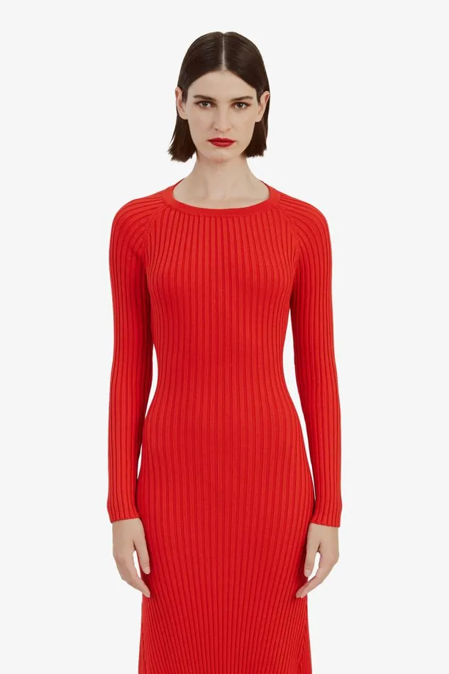Women Day To Night Dresses Bardot Amaro Maxi Knit Dress In Fire Red Fire Red