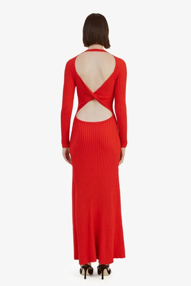 Women Day To Night Dresses Bardot Amaro Maxi Knit Dress In Fire Red Fire Red