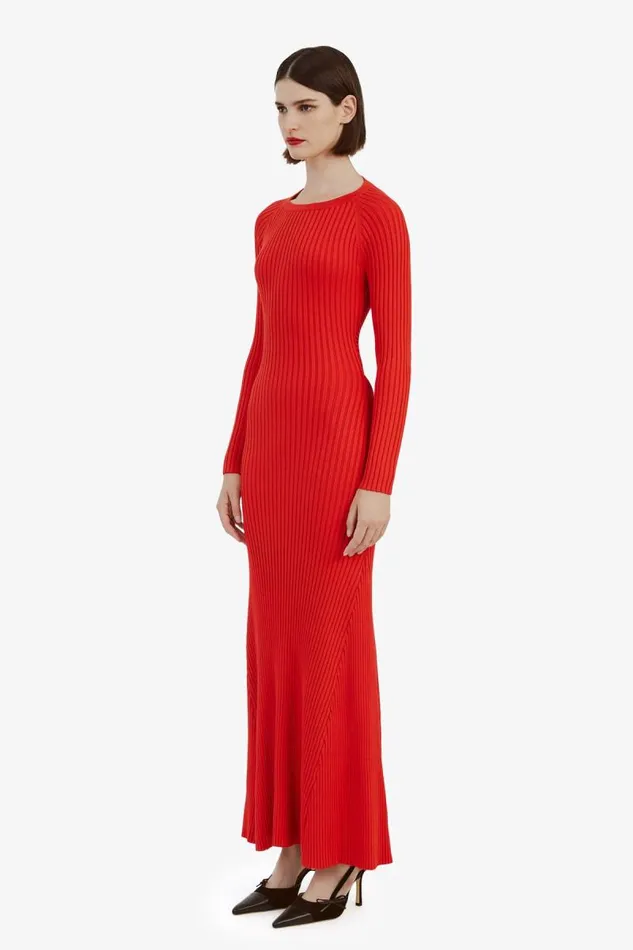 Women Day To Night Dresses Bardot Amaro Maxi Knit Dress In Fire Red Fire Red