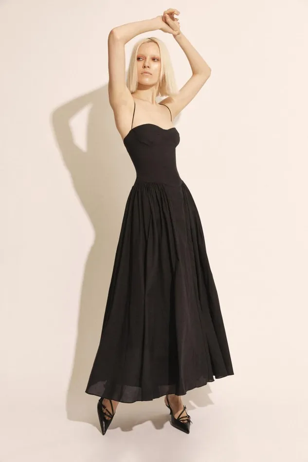 Women Day To Night Dresses Bardot Estie Cotton Maxi Dress In Black Black