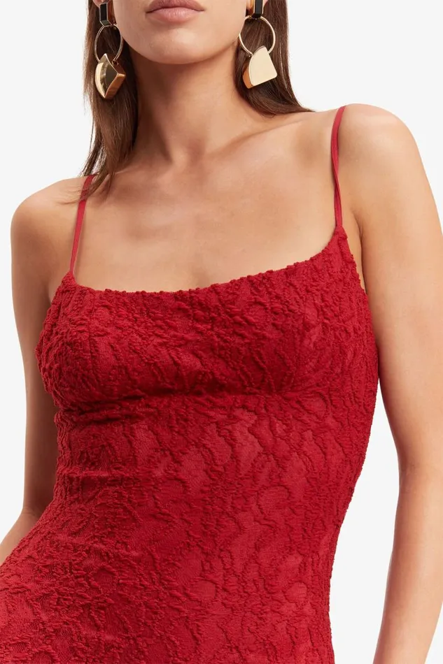 Women Day To Night Dresses Bardot Ruby Lace Midi Dress In Red Red