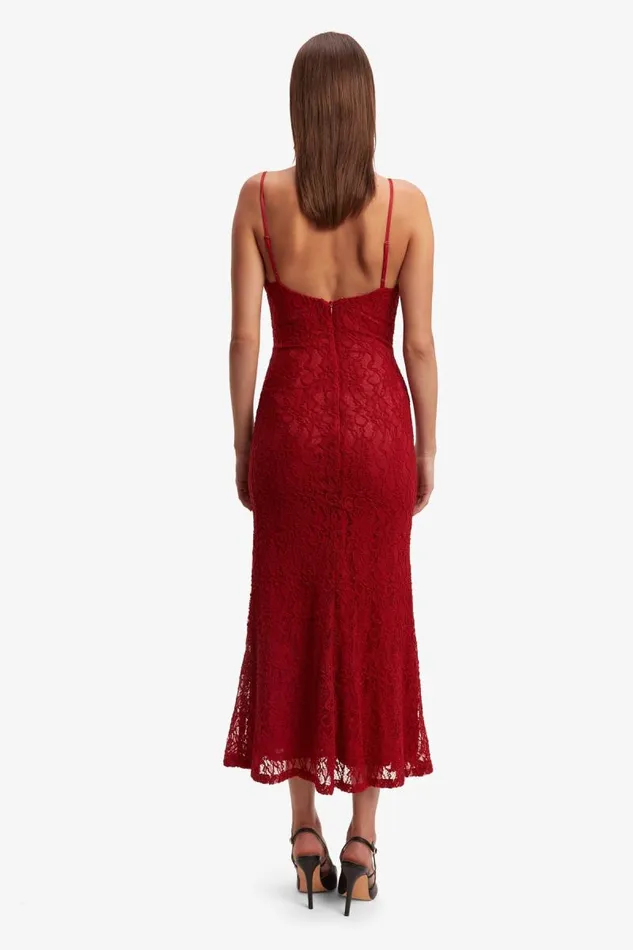 Women Day To Night Dresses Bardot Ruby Lace Midi Dress In Red Red