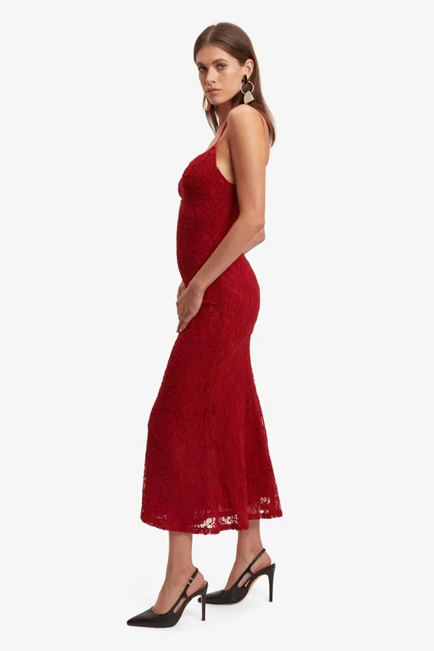 Women Day To Night Dresses Bardot Ruby Lace Midi Dress In Red Red