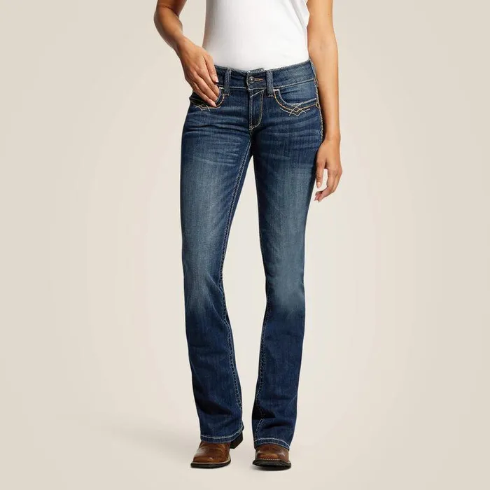 Women Denim Ariat REAL Mid Rise Stretch Entwined Festival Boot Cut Jean Festival Blue